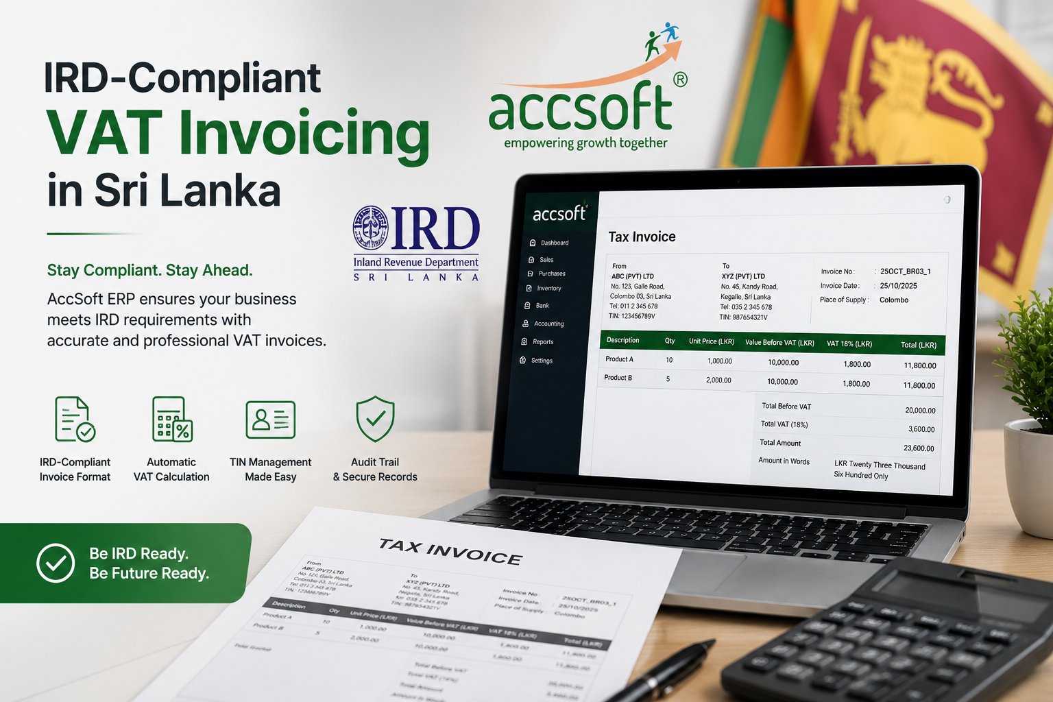 IRD-compliant VAT invoicing with AccSoft ERP in Sri Lanka