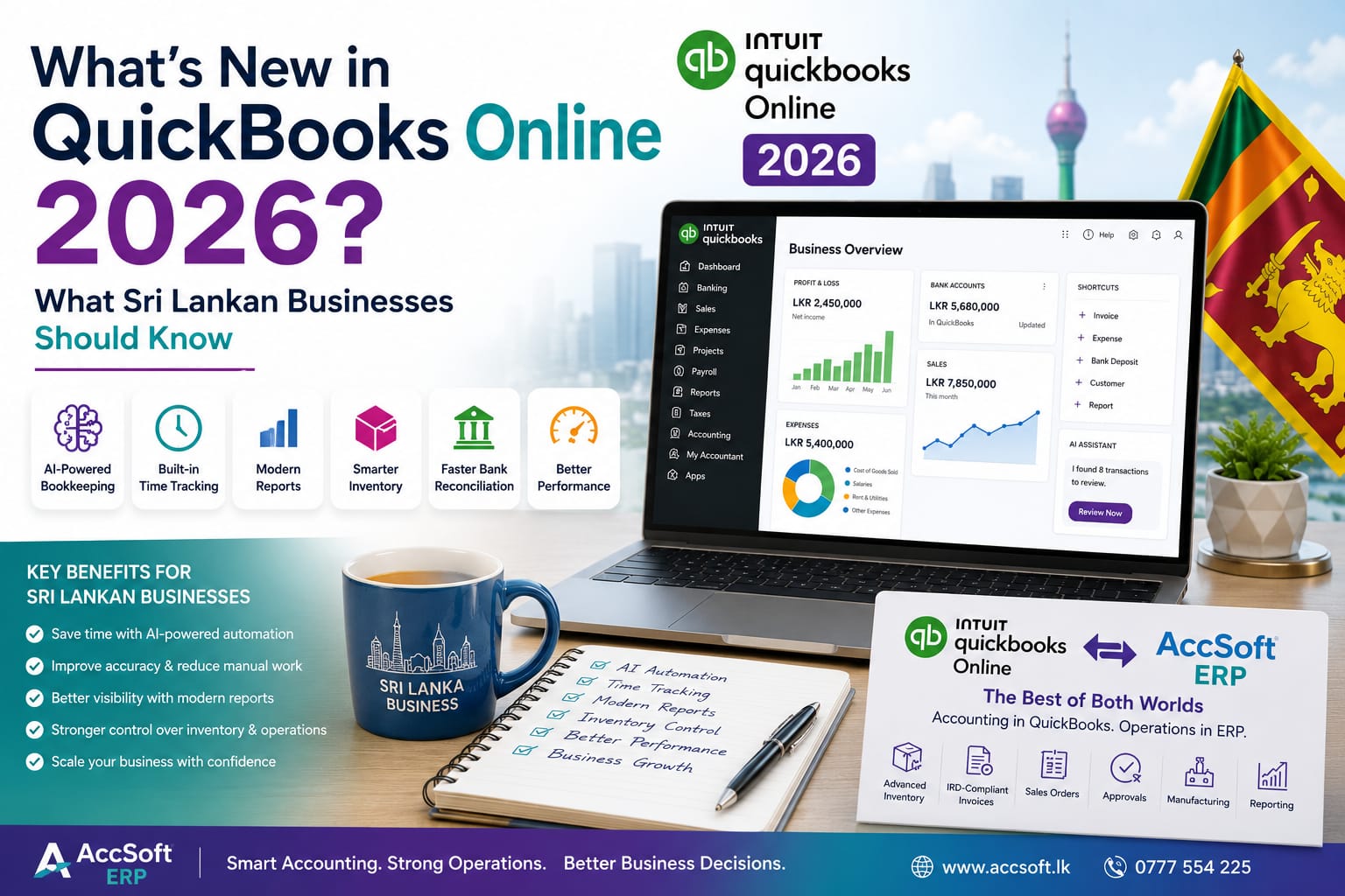 What's new in QuickBooks Online 2026 — AI bookkeeping, time tracking, modern reports and inventory updates for Sri Lankan businesses